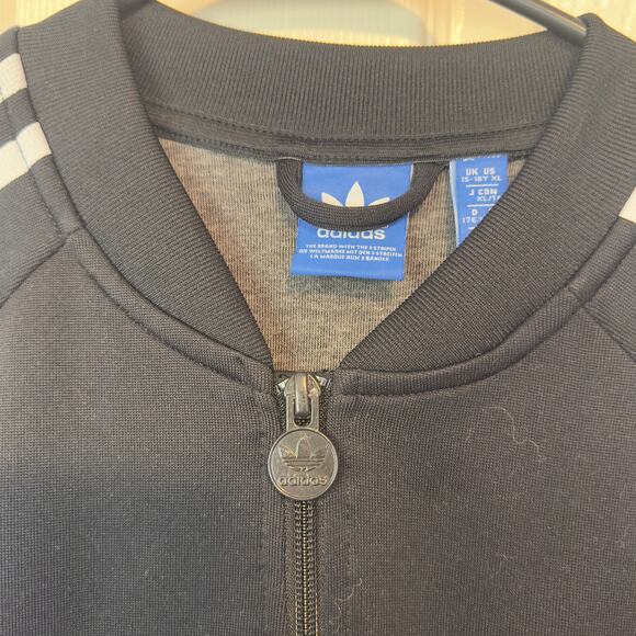 Adidas Original 3 Stripe Track Jacket Size Kids XL Black White Sporty Athletic - Picture 9 of 13